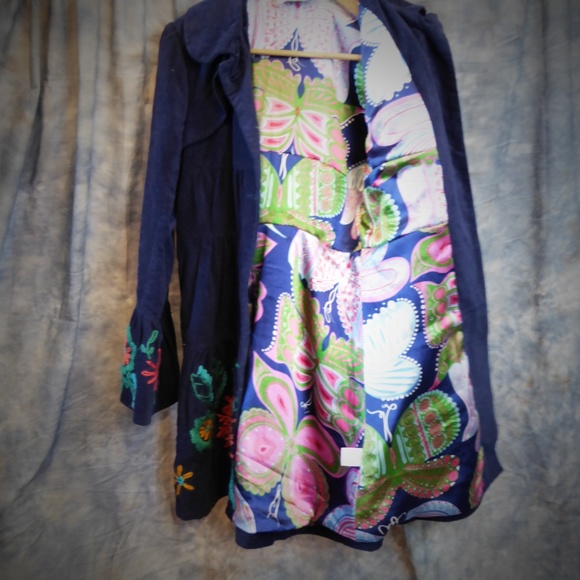 Judith March Navy Embroidered Coat Size L - Picture 6 of 6